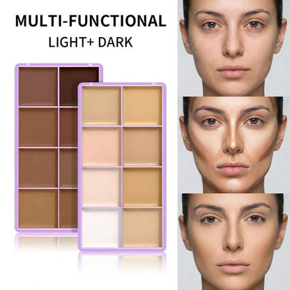 8-Color Concealer Palette, Full Coverage Waterproof Contour & Highlighter Makeup Palette, Moisturizing & Easy-To-Blend Face Concealer Suitable For Dullness, Acne And Blemishes, Long-Lasting Matte Finish