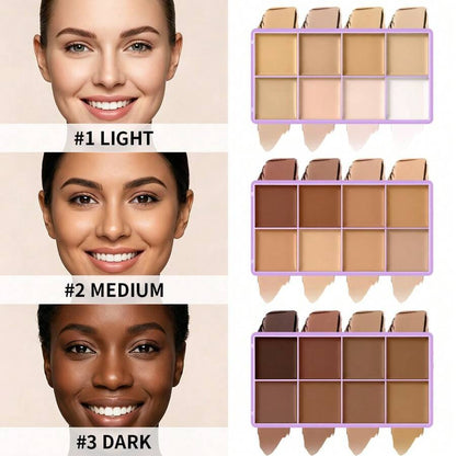 8-Color Concealer Palette, Full Coverage Waterproof Contour & Highlighter Makeup Palette, Moisturizing & Easy-To-Blend Face Concealer Suitable For Dullness, Acne And Blemishes, Long-Lasting Matte Finish