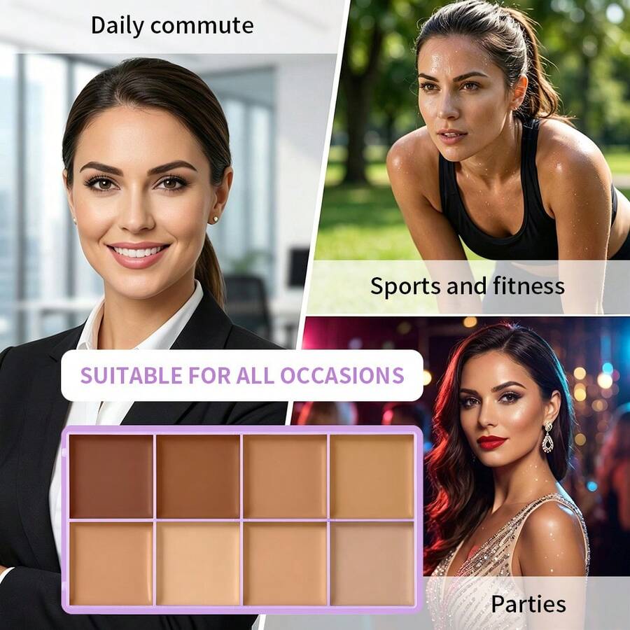 8-Color Concealer Palette, Full Coverage Waterproof Contour & Highlighter Makeup Palette, Moisturizing & Easy-To-Blend Face Concealer Suitable For Dullness, Acne And Blemishes, Long-Lasting Matte Finish