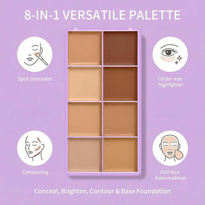 8-Color Concealer Palette, Full Coverage Waterproof Contour & Highlighter Makeup Palette, Moisturizing & Easy-To-Blend Face Concealer Suitable For Dullness, Acne And Blemishes, Long-Lasting Matte Finish