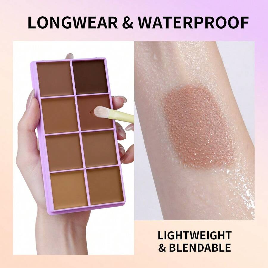 8-Color Concealer Palette, Full Coverage Waterproof Contour & Highlighter Makeup Palette, Moisturizing & Easy-To-Blend Face Concealer Suitable For Dullness, Acne And Blemishes, Long-Lasting Matte Finish