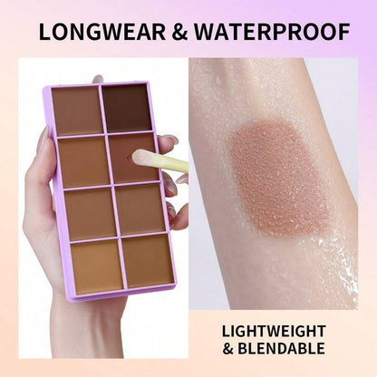 8-Color Concealer Palette, Full Coverage Waterproof Contour & Highlighter Makeup Palette, Moisturizing & Easy-To-Blend Face Concealer Suitable For Dullness, Acne And Blemishes, Long-Lasting Matte Finish